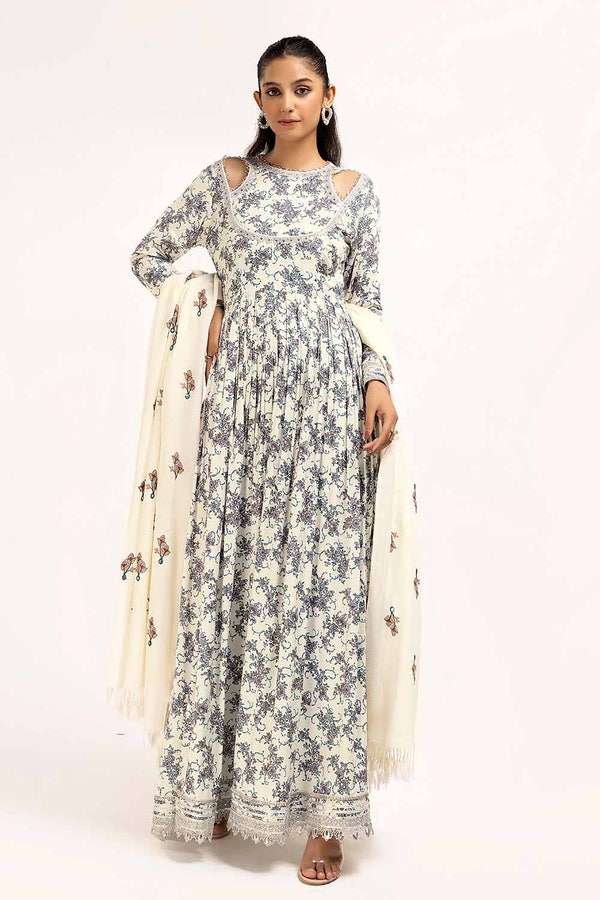 UAE -3 Piece Unstitched Printed Cotail Suit with Embroidered Acrylic Dupatta AP-42039