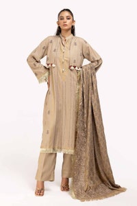 UAE -3 Piece Unstitched Gold and Lacquer Printed Suit with Gold and Lacquer Printed Acrylic Dupatta AP-42041