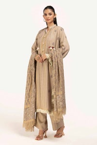 UAE -3 Piece Unstitched Gold and Lacquer Printed Suit with Gold and Lacquer Printed Acrylic Dupatta AP-42041