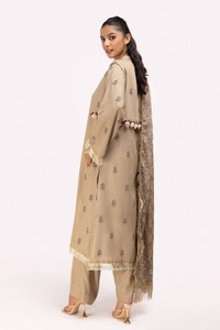 UAE -3 Piece Unstitched Gold and Lacquer Printed Suit with Gold and Lacquer Printed Acrylic Dupatta AP-42041