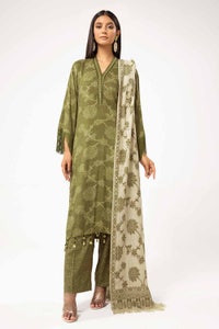 UAE -3 Piece Unstitched Printed Linen Suit with Pashmina Dupatta AP-42047