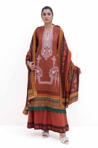 UAE -3 Piece Unstitched Embroidered Khaddar Suit with Printed Pashmina Dupatta AP-42048