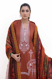 UAE -3 Piece Unstitched Embroidered Khaddar Suit with Printed Pashmina Dupatta AP-42048