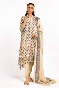 UAE -3 Piece Unstitched Printed Linen Suit with Embroidered Printed Pashmina Dupatta AP-42049