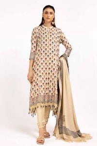 UAE -3 Piece Unstitched Printed Linen Suit with Embroidered Printed Pashmina Dupatta AP-42049