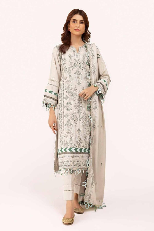 UAE -3 Piece Unstitched Embroidered Karandi Suit with Embroidered Karandi Dupatta AY-42007