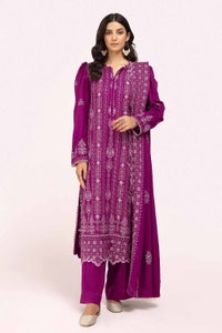 UAE -3 Piece Unstitched Embroidered Karandi Suit with Embroidered Karandi Dupatta AY-42009