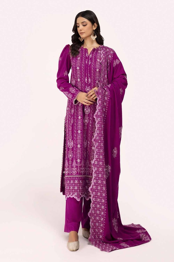 UAE -3 Piece Unstitched Embroidered Karandi Suit with Embroidered Karandi Dupatta AY-42009