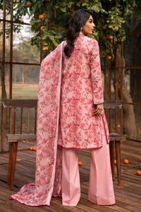 UAE -3PC Embroidered Printed Lawn Unstitched Suit with Embroidered Printed Chiffon Dupatta BCT-42003