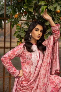 UAE -3PC Embroidered Printed Lawn Unstitched Suit with Embroidered Printed Chiffon Dupatta BCT-42003