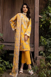 UAE -3PC Embroidered Printed Lawn Unstitched Suit with Embroidered Printed Chiffon Dupatta BCT-42008