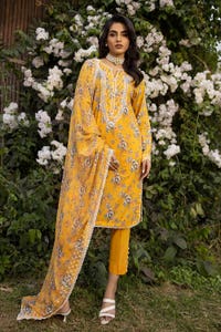 UAE -3PC Embroidered Printed Lawn Unstitched Suit with Embroidered Printed Chiffon Dupatta BCT-42008