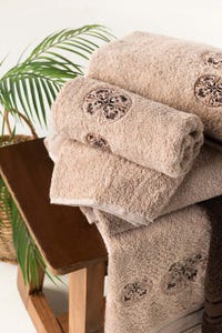 UAE -Beige 3 Pc Combed Embroidered Towel Set