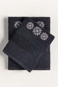 UAE -Black Combed Dyed Embroidered Towel 23W