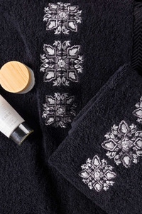 UAE -Black Combed Dyed Embroidered Towel 23W