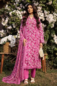UAE -3PC Printed Lawn Unstitched Suit with Chiffon Dupatta BM-42004