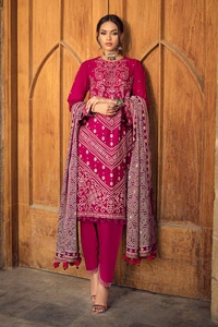 UAE -3PC Embroidered Printed Lawn Unstitched Suit with Gold Lacquer Printed Chiffon Dupatta BM-42005