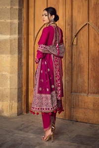 UAE -3PC Embroidered Printed Lawn Unstitched Suit with Gold Lacquer Printed Chiffon Dupatta BM-42005