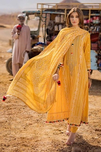 UAE -3PC Embroidered Printed Lawn Unstitched Suit with Gold Lacquer Printed Chiffon Dupatta BM-42007