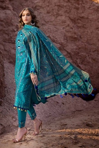 UAE -3PC Embroidered Printed Lawn Unstitched Suit with Gold Lacquer Printed Chiffon Dupatta BM-42009