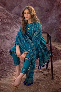 UAE -3PC Embroidered Printed Lawn Unstitched Suit with Gold Lacquer Printed Chiffon Dupatta BM-42009