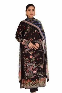 UAE -3 Piece Unstitched Embroidered Printed Cambric Suit with Chiffon Dupatta BM-42018