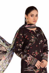 UAE -3 Piece Unstitched Embroidered Printed Cambric Suit with Chiffon Dupatta BM-42018