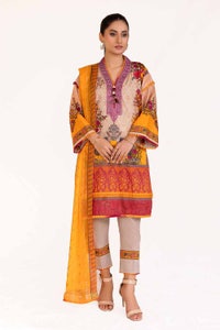 UAE -3 Piece Unstitched Embroidered Printed Cambric Suit with Chiffon Dupatta BM-42020