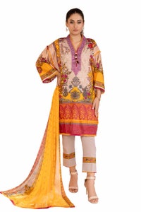 UAE -3 Piece Unstitched Embroidered Printed Cambric Suit with Chiffon Dupatta BM-42020