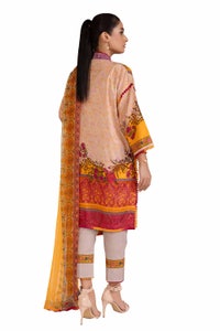 UAE -3 Piece Unstitched Embroidered Printed Cambric Suit with Chiffon Dupatta BM-42020