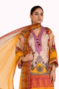 UAE -3 Piece Unstitched Embroidered Printed Cambric Suit with Chiffon Dupatta BM-42020