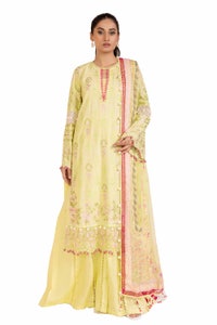 UAE -3 Piece Unstitched Embroidered Printed Cambric Suit with Chiffon Dupatta BM-42021