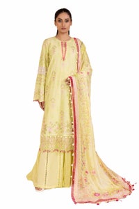 UAE -3 Piece Unstitched Embroidered Printed Cambric Suit with Chiffon Dupatta BM-42021