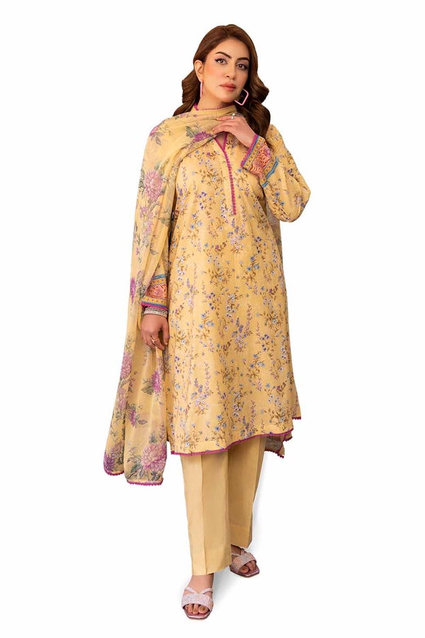 UAE -3PC Unstitched Printed Lawn Suit with Chiffon Dupatta BM-42022