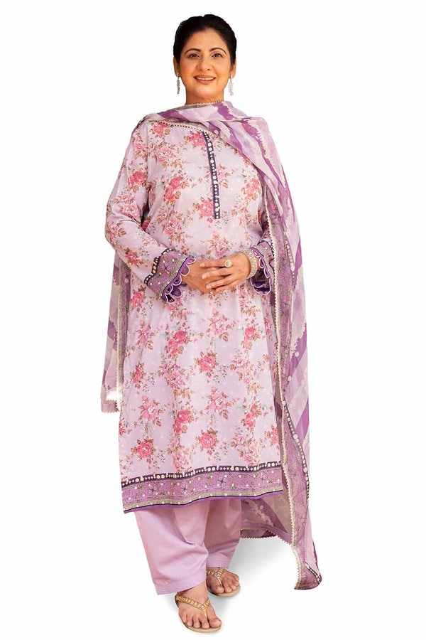 UAE -3PC Unstitched Printed Lawn Suit with Chiffon Dupatta BM-42023