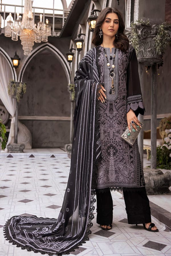 UAE -3PC Embroidered Printed Lawn Unstitched Suit with Burnout Tissue Silk Dupatta BN-42002