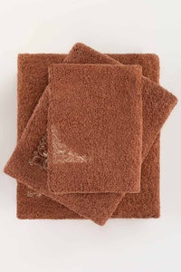 UAE -Brown Combed 3Pc Embroidered Towel Set