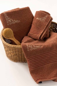 UAE -Brown Combed 3Pc Embroidered Towel Set