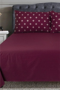 UAE -Burgundy T-400 Embroidered Bed Sheet Set