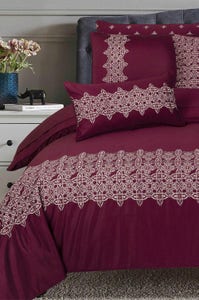 UAE -Burgundy T-400 Embroidered Quilt Cover Set