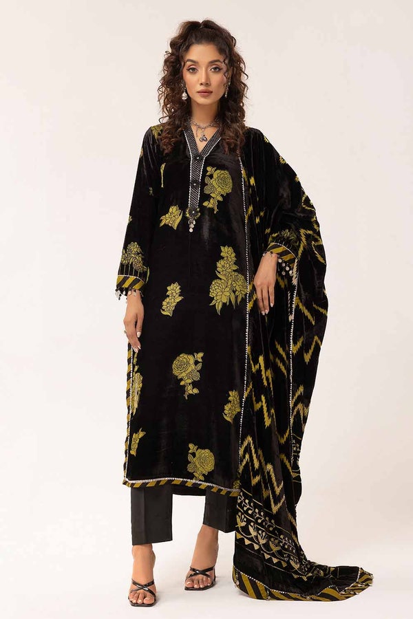UAE -3 Piece Unstitched Burnout Velvet Suit with Diamanties Burnout Velvet Dupatta BVL-42001