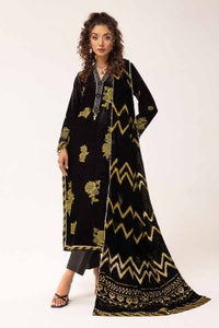 UAE -3 Piece Unstitched Burnout Velvet Suit with Diamanties Burnout Velvet Dupatta BVL-42001