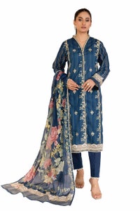 UAE -3 Piece Unstitched Embroidered Printed Cambric Suit with Lawn Dupatta CBE-42012