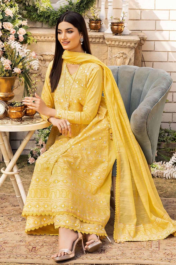 UAE -3PC Foil Embroidered Lawn Unstitched Suit with Zari and sequins Dupatta CK-32004