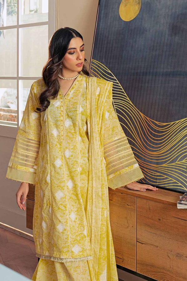 UAE -3PC Lawn Foam Printed Lawn Unstitched Suit with Crochet Lace CL-32408