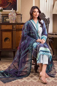UAE -3PC Unstitched Embroidered Lawn Suit With Embroidered Organza Dupatta OG-32001