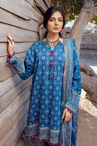 UAE -3PC Gold Printed Lawn Unstitched Suit CL-42003 A