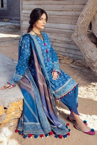 UAE -3PC Gold Printed Lawn Unstitched Suit CL-42003 A