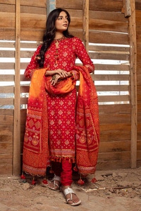 UAE -3PC Gold Printed Lawn Unstitched Suit CL-42004 A