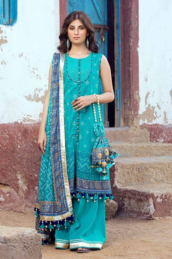 UAE -3PC Gold Printed Lawn Unstitched Suit CL-42013 A